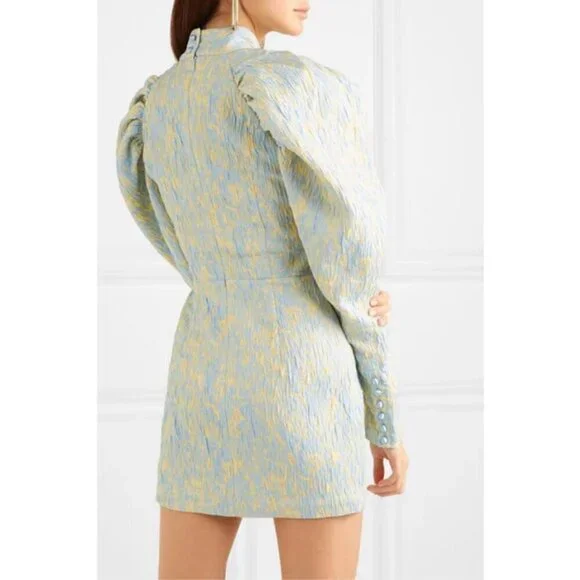 💕ROTATE💕 Button-Detailed Ruched Crinkled-Jacquard Mini Dress Angel Fall 8 NWOT - Picture 6 of 16